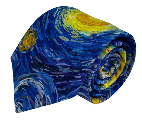 The Starry Night by Van Gogh blue and yellow Impressionist inspired tie